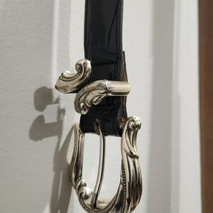 Elegant Black Leather Belt with Silver Buckle